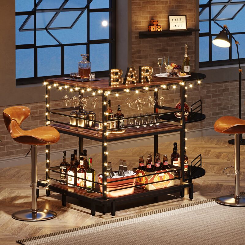 Home Bar Unit, 3-Tier L-Shaped Liquor Bar Table with Glass Holders - Image 4