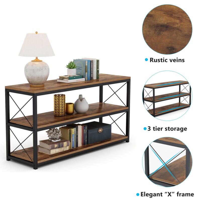 Console Sofa Table with Open Shelf, Industrial TV Stand - Image 8