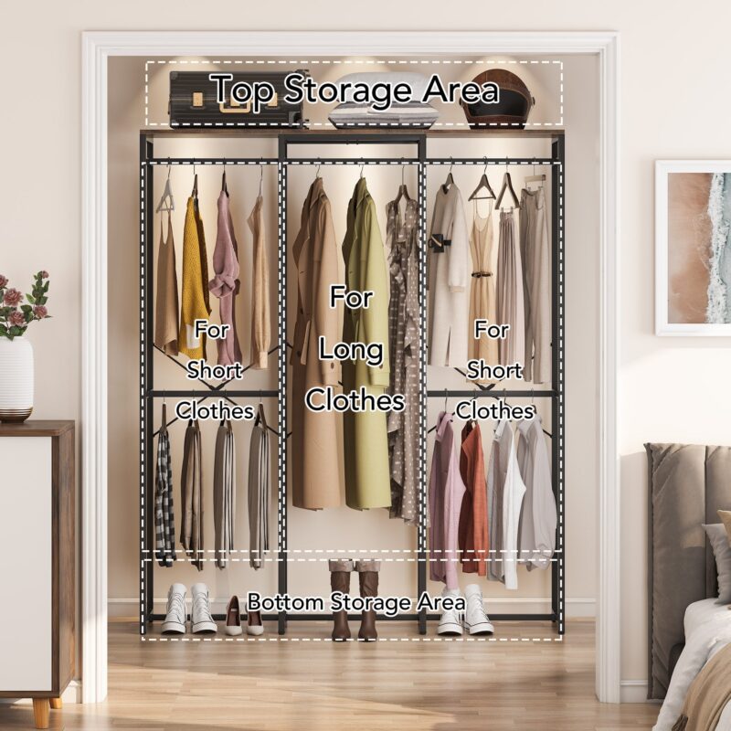 Freestanding Closet Organizer, Garment Rack with Shelves and Hanging Rods - Image 5