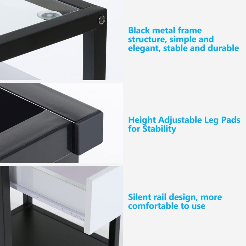 Nightstand, Modern Side End Table with Drawer and Shelf - Image 7