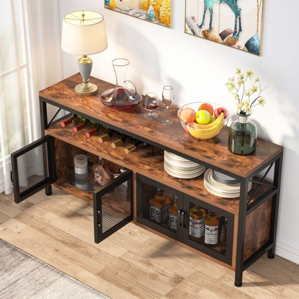 Sideboard Buffet Table Bar Cabinet with 4 Mesh Doors - Image 5