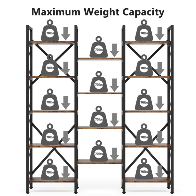 Bookshelf, 59" Triple Wide 5-Shelf Bookcase Display Rack - Image 6