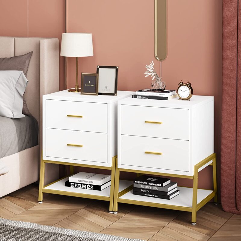 Nightstand, Modern Bedside End Table with 2 Drawers & Shelf - Image 7