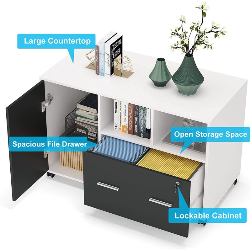 File Cabinet, Lateral Printer Stand with Wheels and Shelves - Image 6