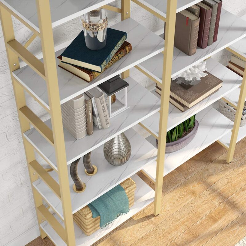 Bookshelf,  Industrial Triple Wide 14 Shelves Etagere Bookcase - Image 11