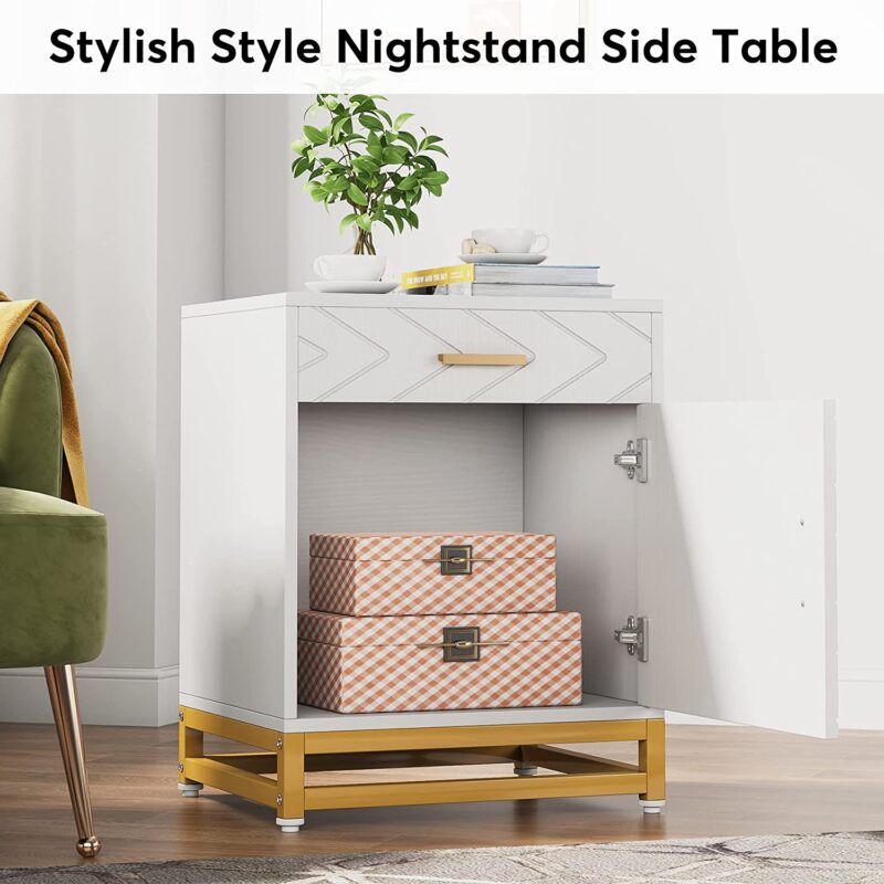 Nightstand, 26" Bedside Table with Drawer & Large Cabinet - Image 5