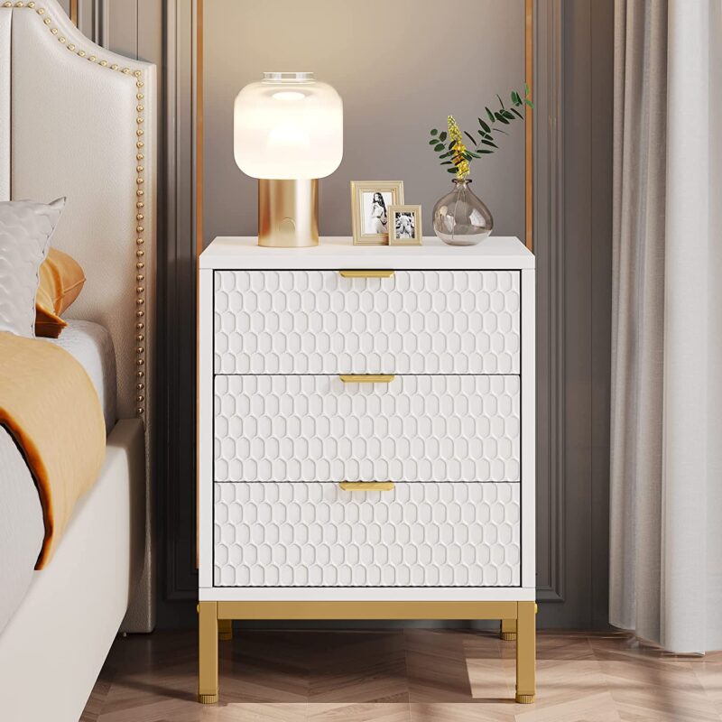 Nightstand, 25.8" Tall Bedside Table with 3 Drawers - Image 2