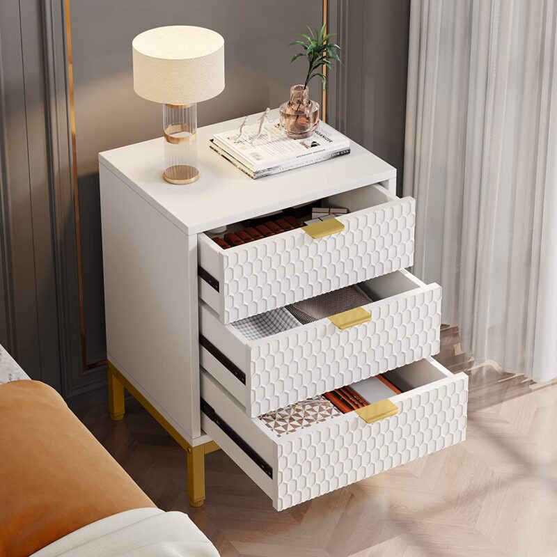 Nightstand, 25.8" Tall Bedside Table with 3 Drawers - Image 3