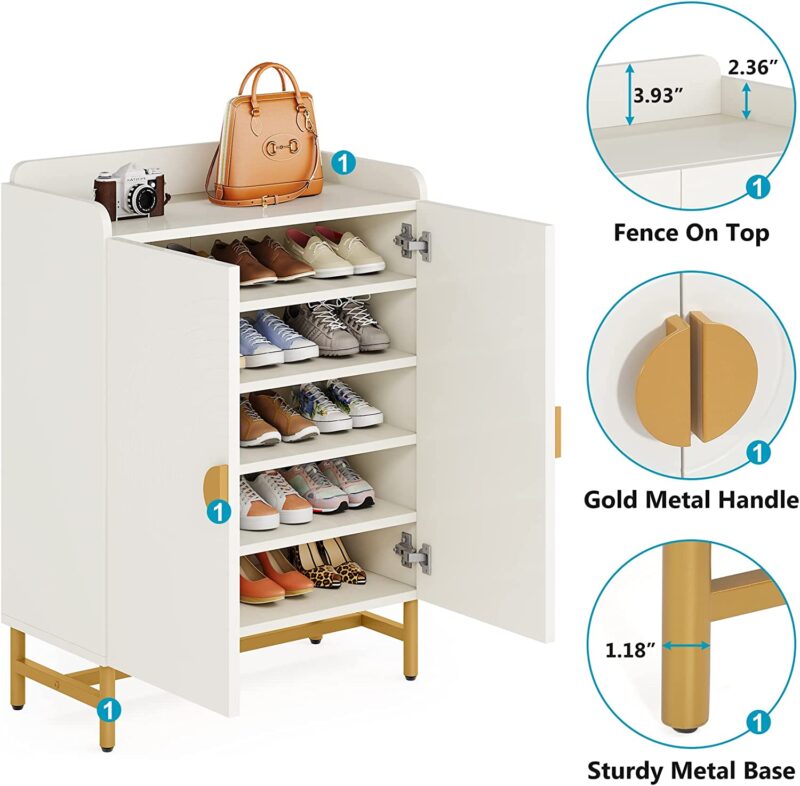 Shoe Cabinet, Slim Shoe Organizer with Doors and Adjustable Shelves - Image 7