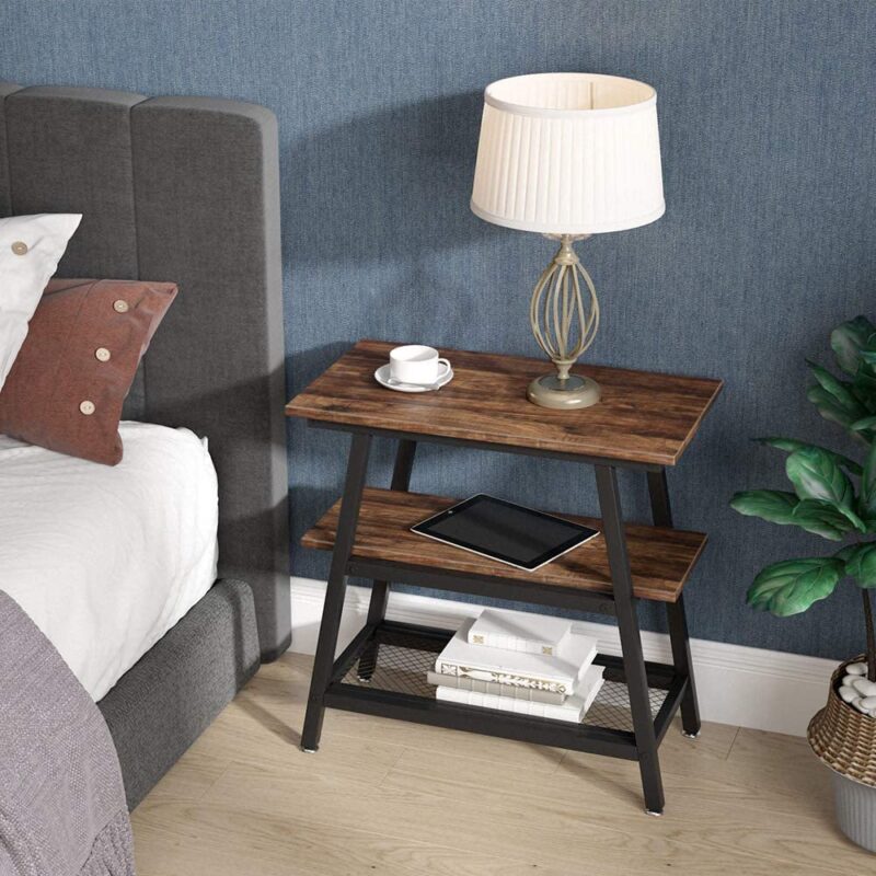 End Table, 3-Tier Vintage Bed Side Table Night Stand - Image 3