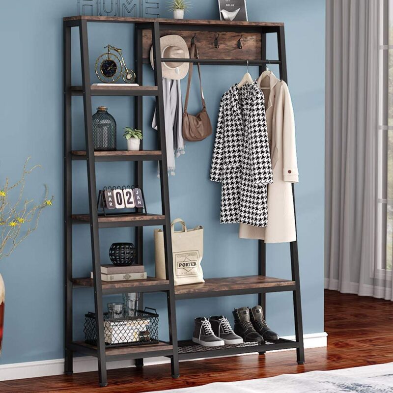 Freestanding Closet Organizer, Hall Trees with Shoes Bench - Image 4