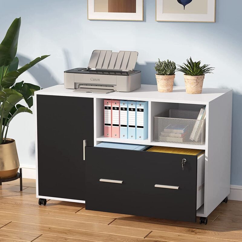 File Cabinet, Lateral Printer Stand with Wheels and Shelves - Image 3