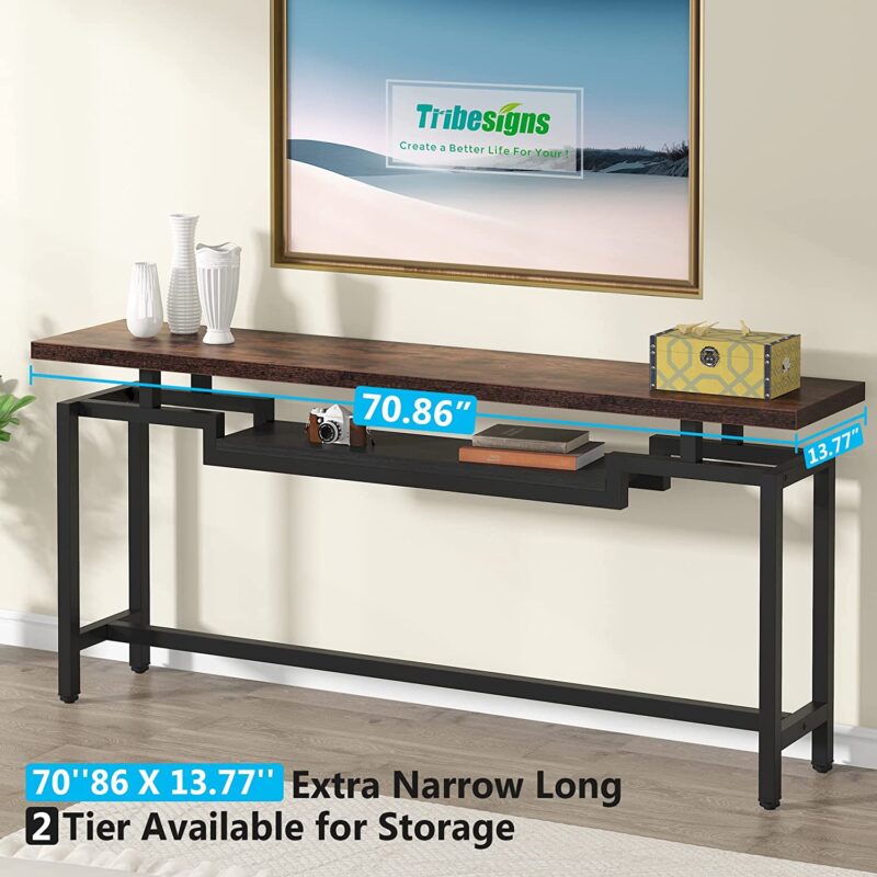 Console Table, 70" Sofa Table with 2 Tier Storage Shelves - Image 5