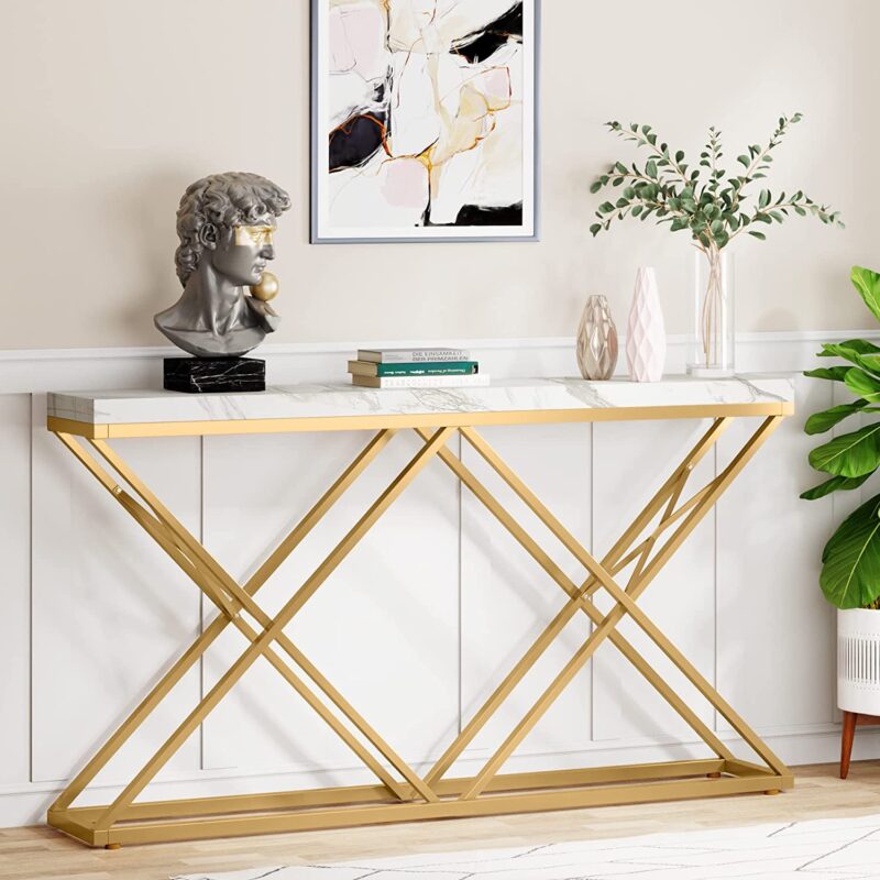 Console Table, 55" Modern Entryway Sofa Table with  Gold Metal Legs - Image 3