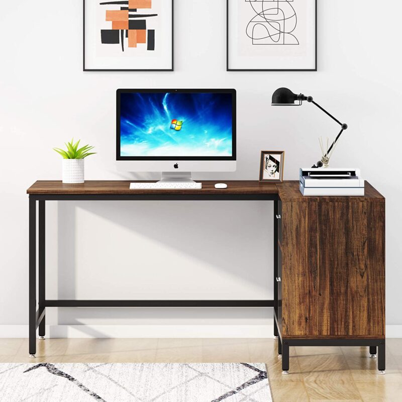 L-Shaped Desk, 55 Inch Computer Corner Desk with Drawer - Image 4