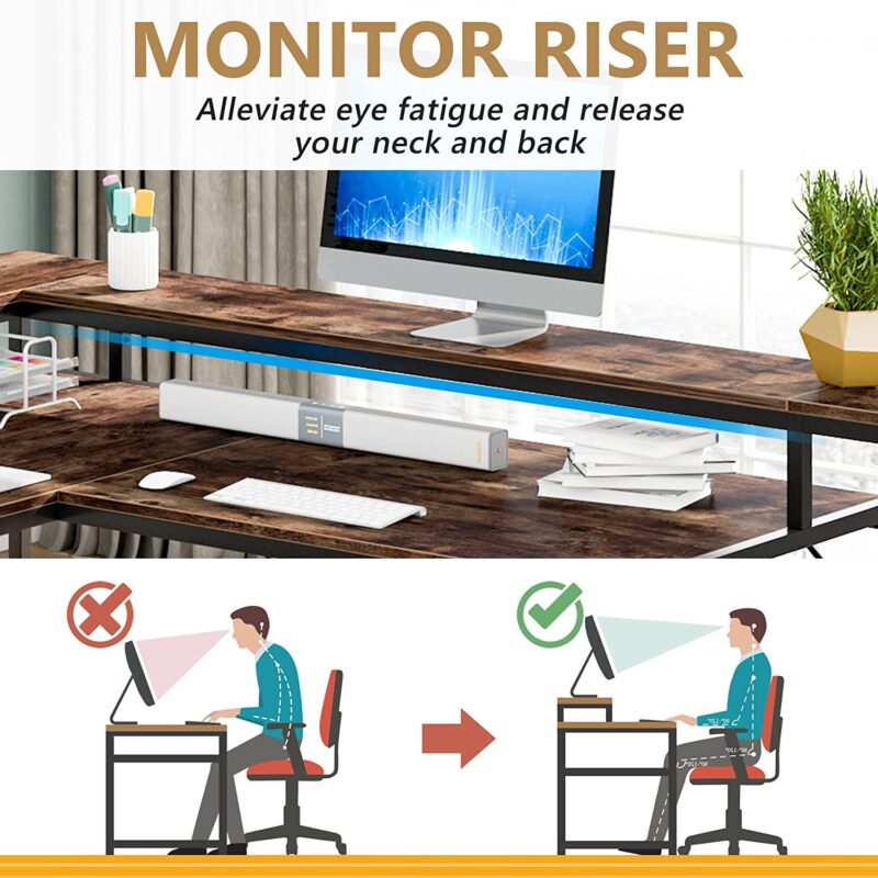 L-Shaped Desk, 69" Reversible Corner Desk with Monitor Stand & Storage Shelf - Image 6