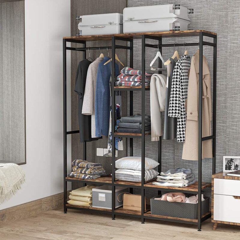 Freestanding Closet Organizer, Double Rod Clothes Rack - Image 4