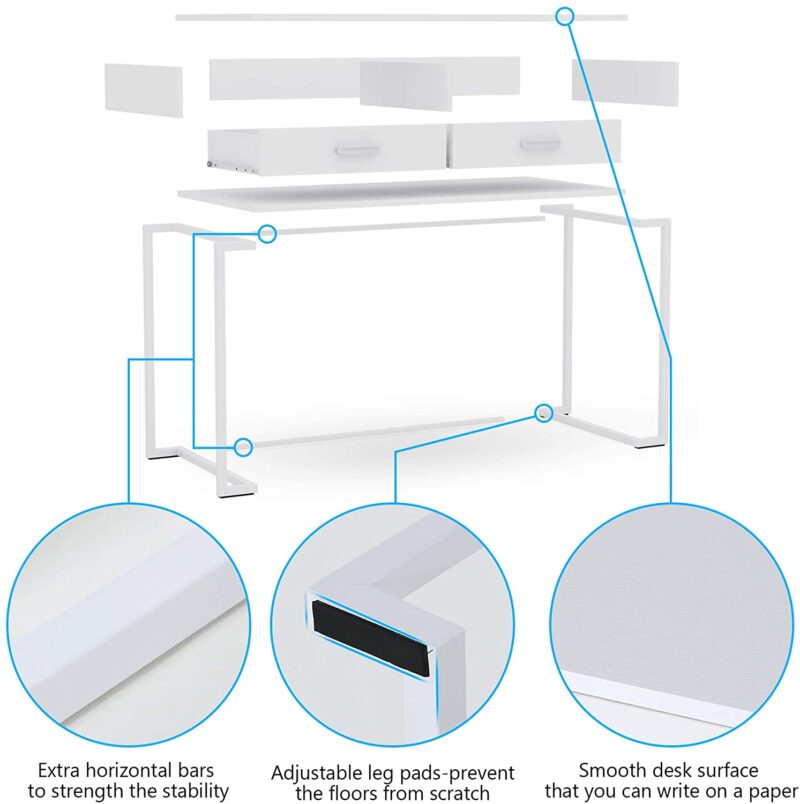 Computer Desk, Modern Writing Desk with Drawers - Image 5