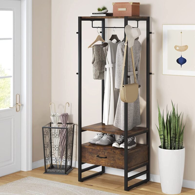 Coat Rack, 70.9" Hall Tree with Big Drawer Freestanding Closet Organizer - Image 2