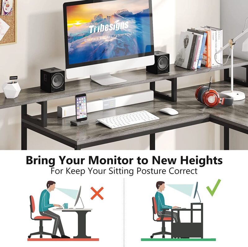 L-Shaped Desk, 70.5" Corner Computer Desk with Shelves & Monitor Stand - Image 6