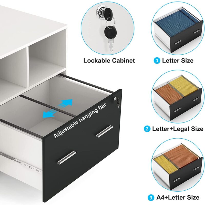 File Cabinet, Lateral Printer Stand with Wheels and Shelves - Image 5