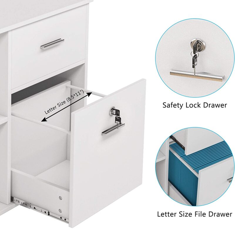 File Cabinet, 2 Drawer Mobile Printer Stand with Lock - Image 5