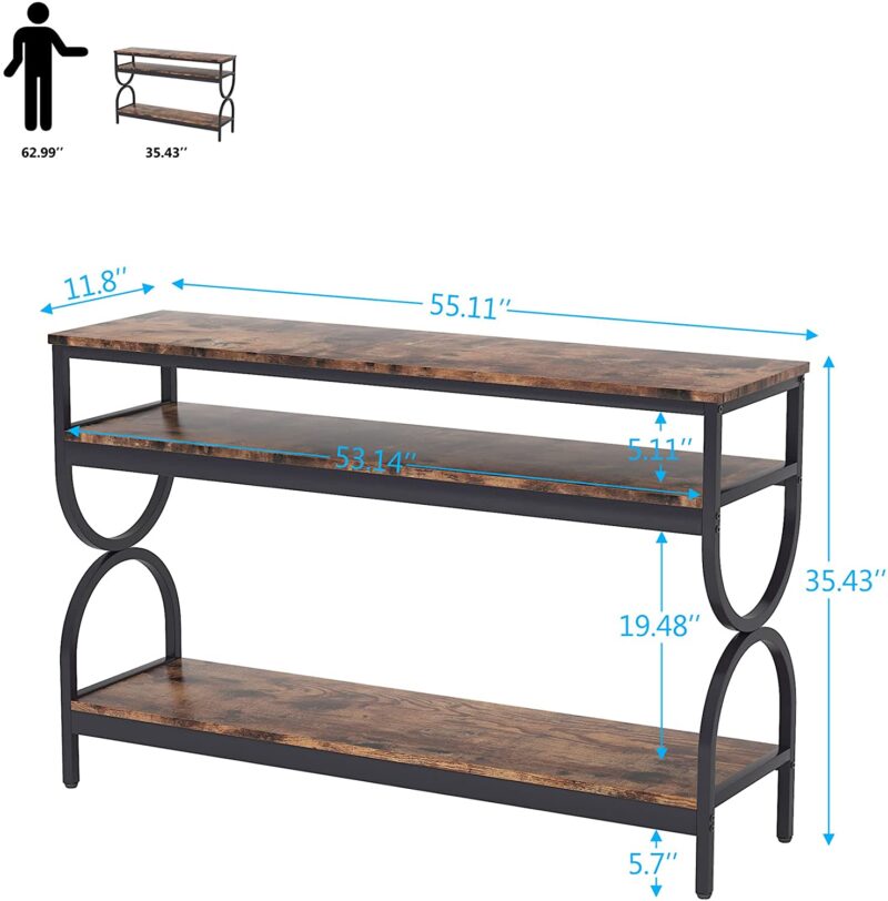 Console Table, 55" Sofa Table with 3-Tier Storage Shelves - Image 7