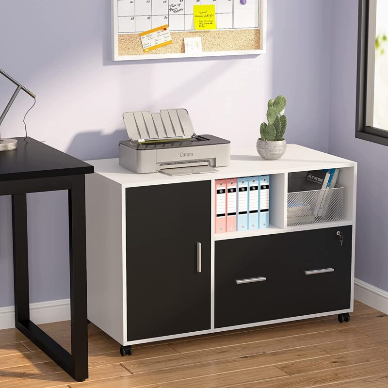 File Cabinet, Lateral Printer Stand with Wheels and Shelves - Image 4