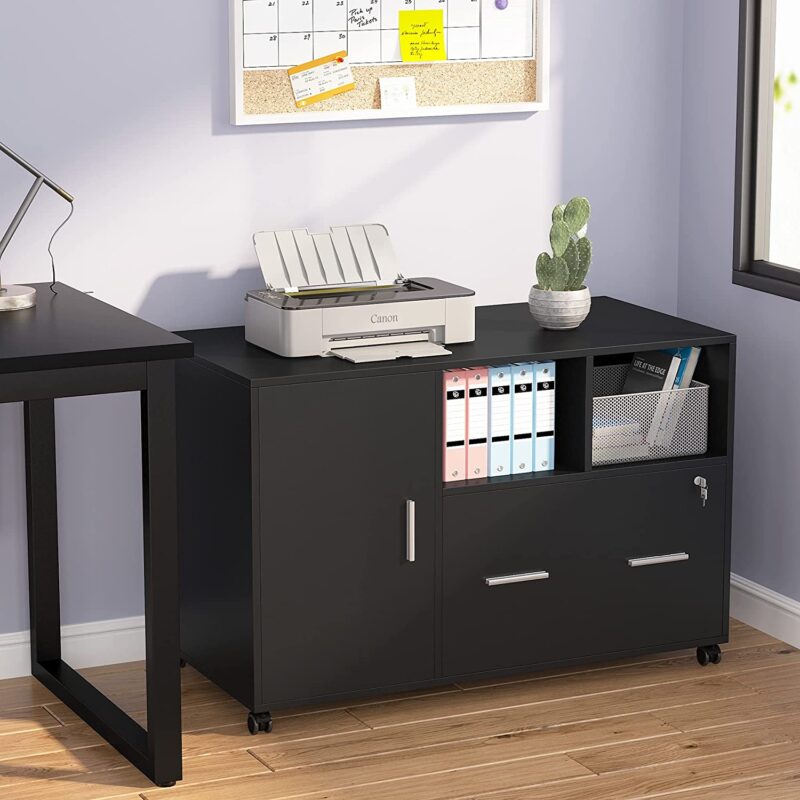 File Cabinet, Lateral Printer Stand with Wheels and Shelves - Image 9