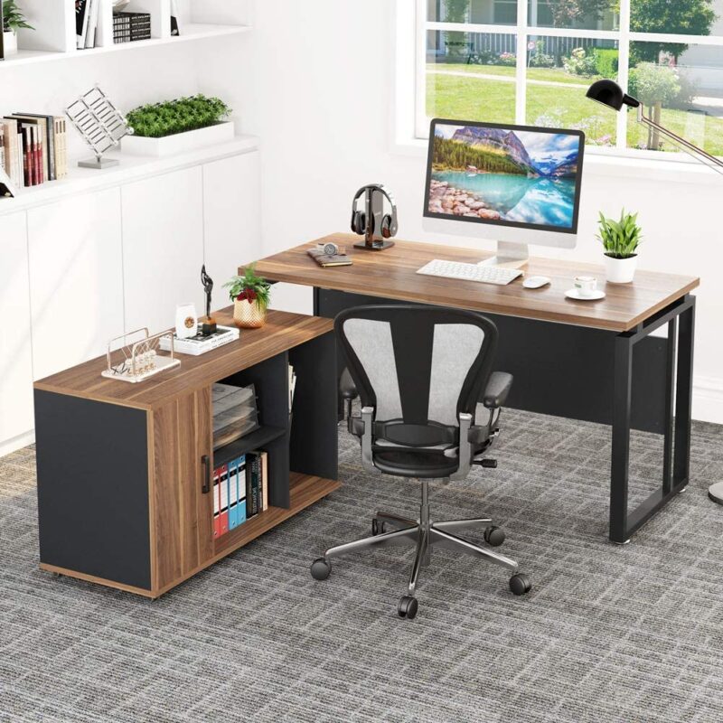 L-Shaped Desk, 55" Executive Desk with 39" File Cabinet - Image 3