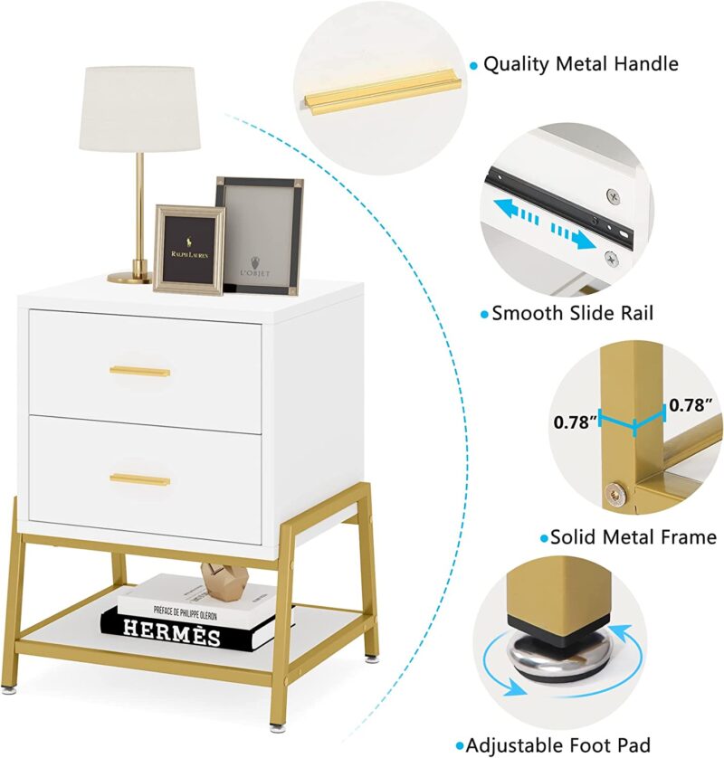 Nightstand, Modern Bedside End Table with 2 Drawers & Shelf - Image 6