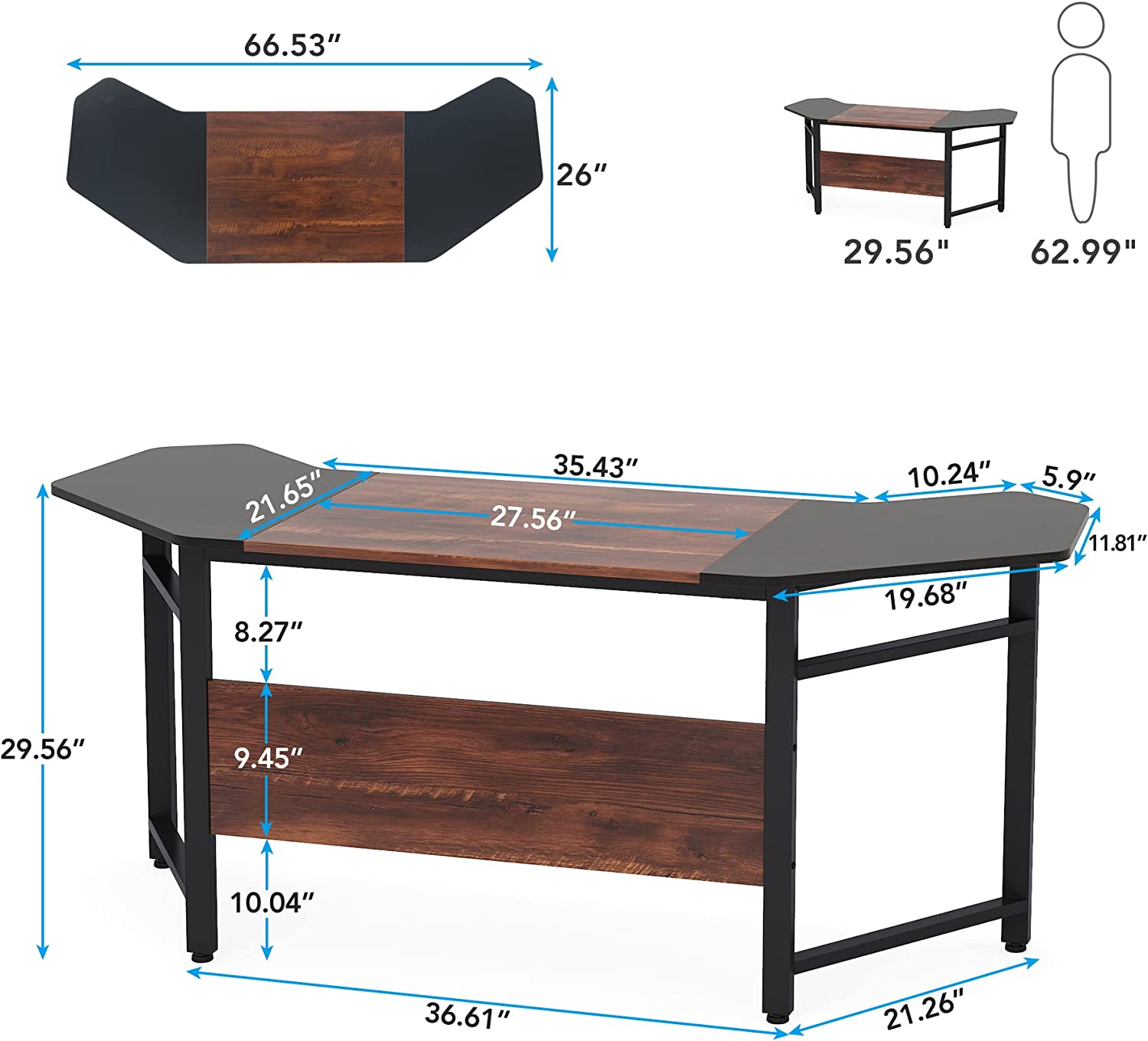 Computer Desk, 66.5″ Wing-shaped Executive Desk Study Table – Mecaworks 