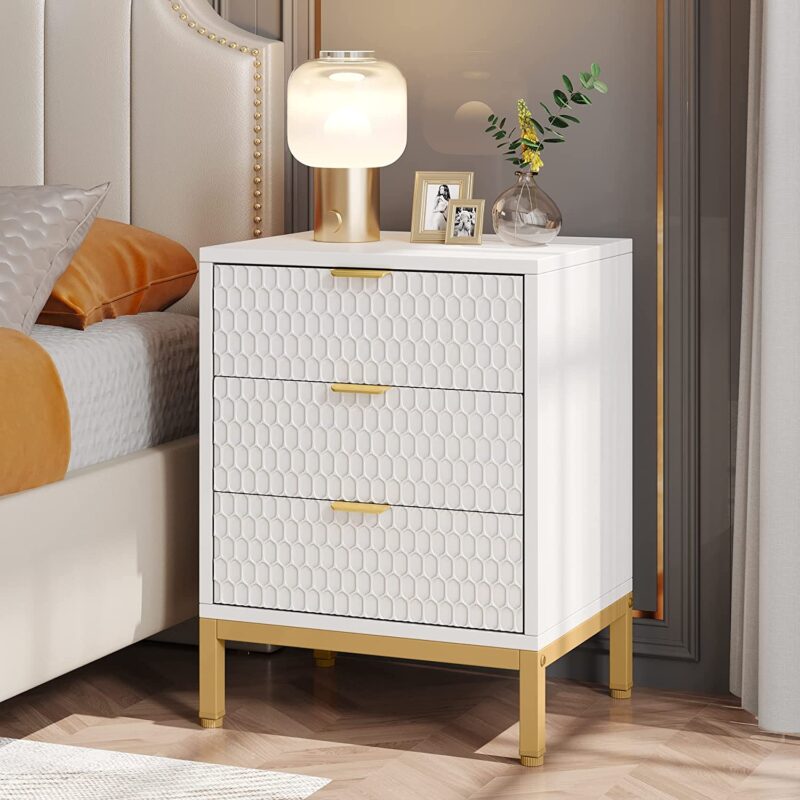 Nightstand, 25.8" Tall Bedside Table with 3 Drawers