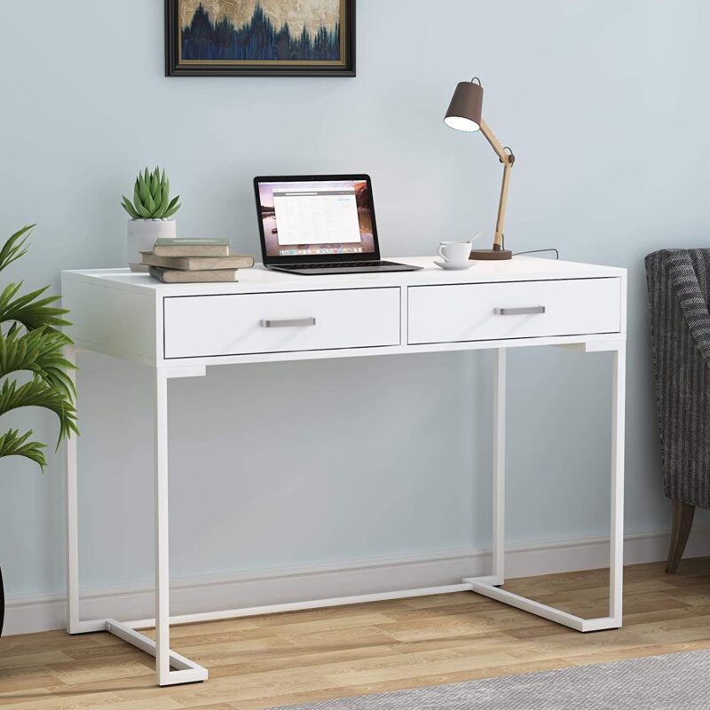 Computer Desk, Modern Writing Desk with Drawers - Image 2