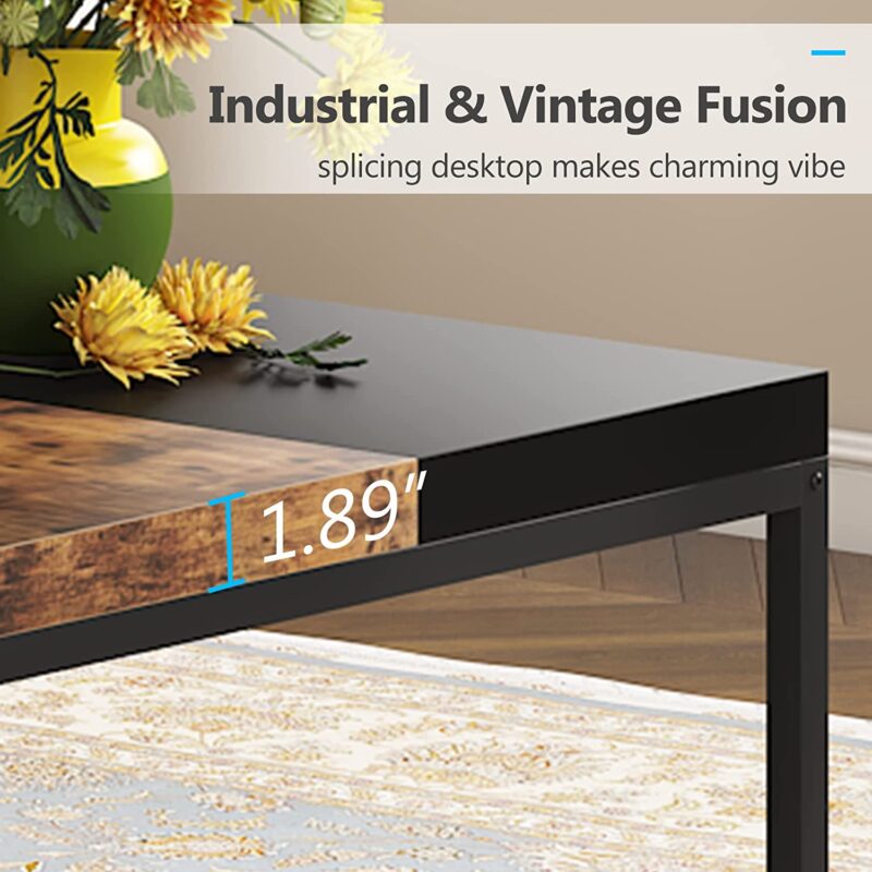 Coffee Table, 40 inch Industrial Square Cocktail Table - Image 6