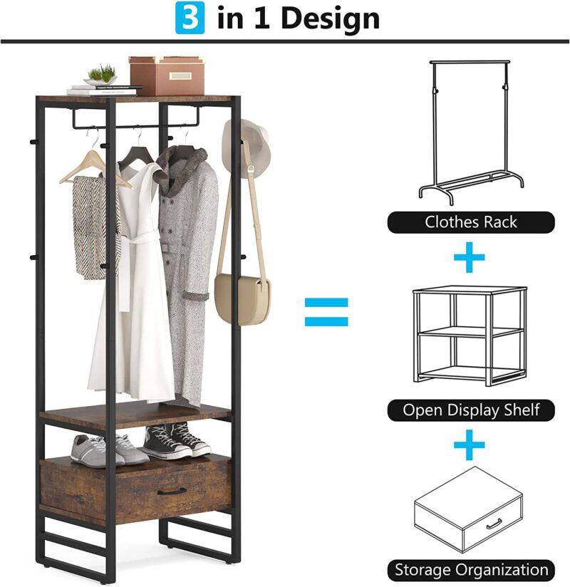 Coat Rack, 70.9" Hall Tree with Big Drawer Freestanding Closet Organizer - Image 6