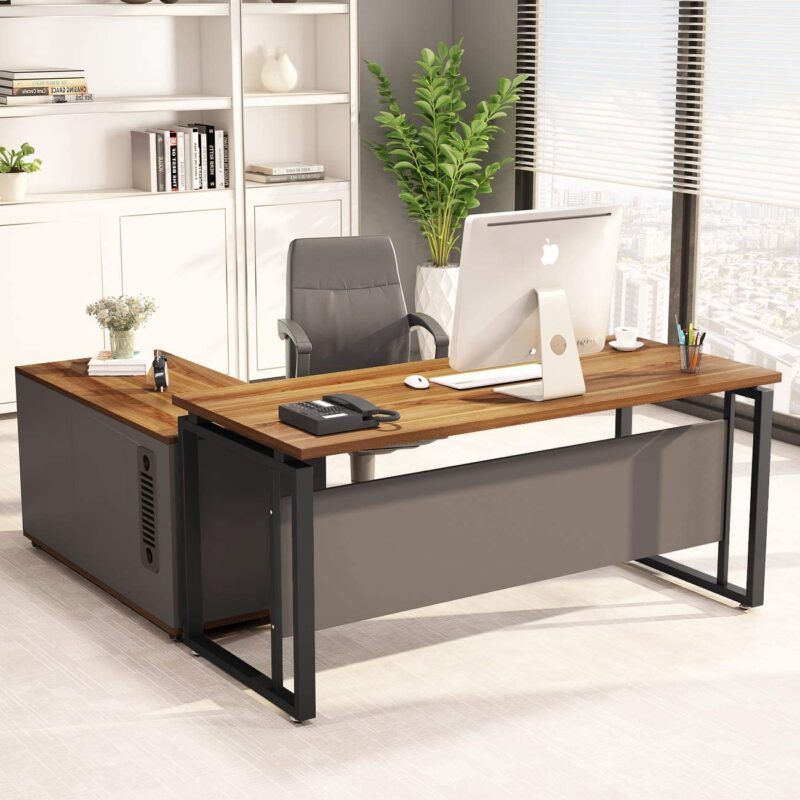 L-Shaped Desk, 55" Executive Desk with 39" File Cabinet - Image 2