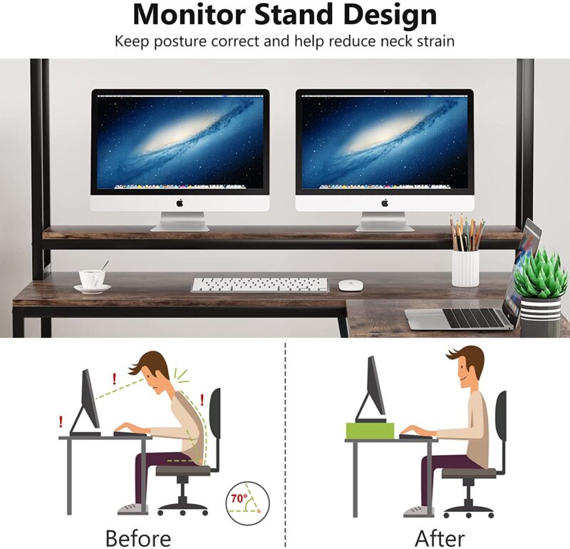 L-Shaped Desk, 59" Reversible Corner Desk with Storage Shelves - Image 6