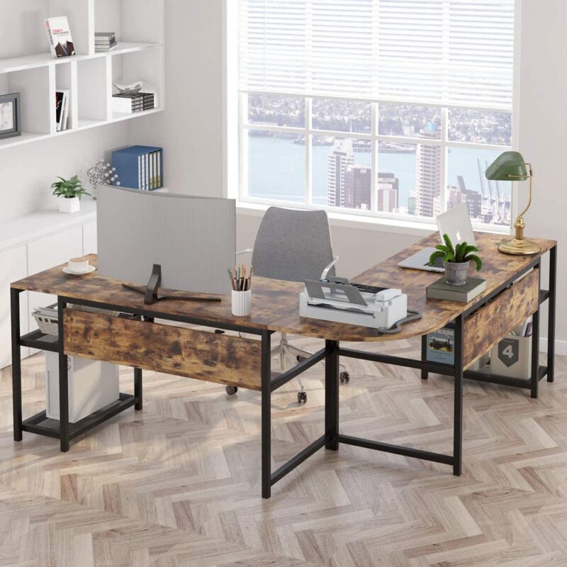 L-Shaped Desk, 70 Inch Computer Desk with Bookcase - Image 3