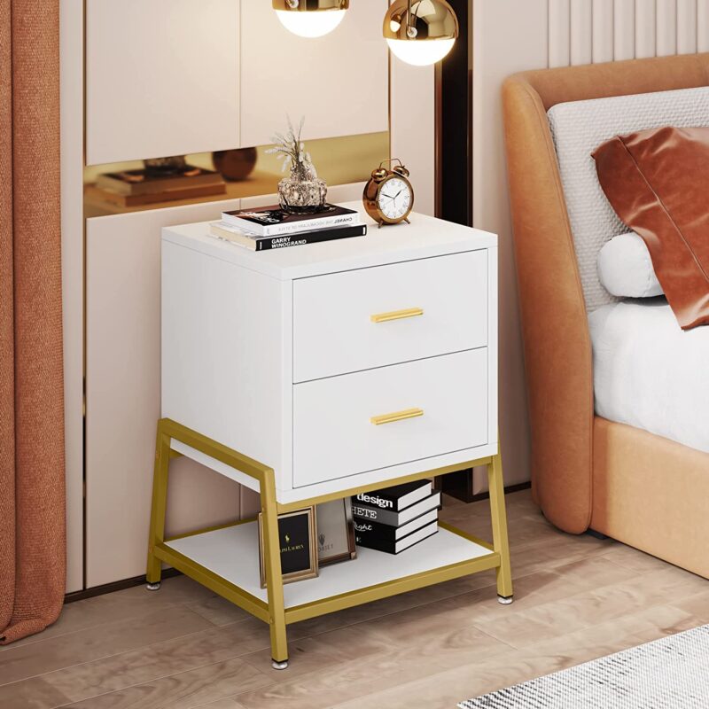 Nightstand, Modern Bedside End Table with 2 Drawers & Shelf - Image 2