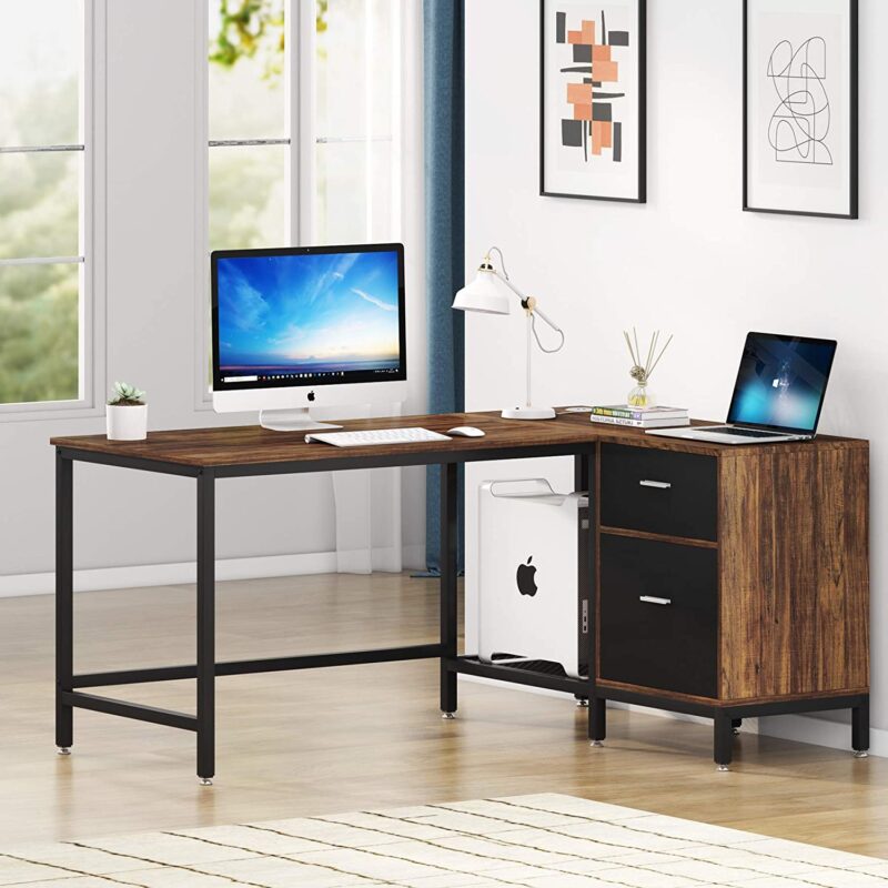 L-Shaped Desk, 55 Inch Computer Corner Desk with Drawer - Image 2