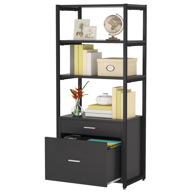 File Cabinet, 4-Tier Modern Bookshelf with 2 Drawers