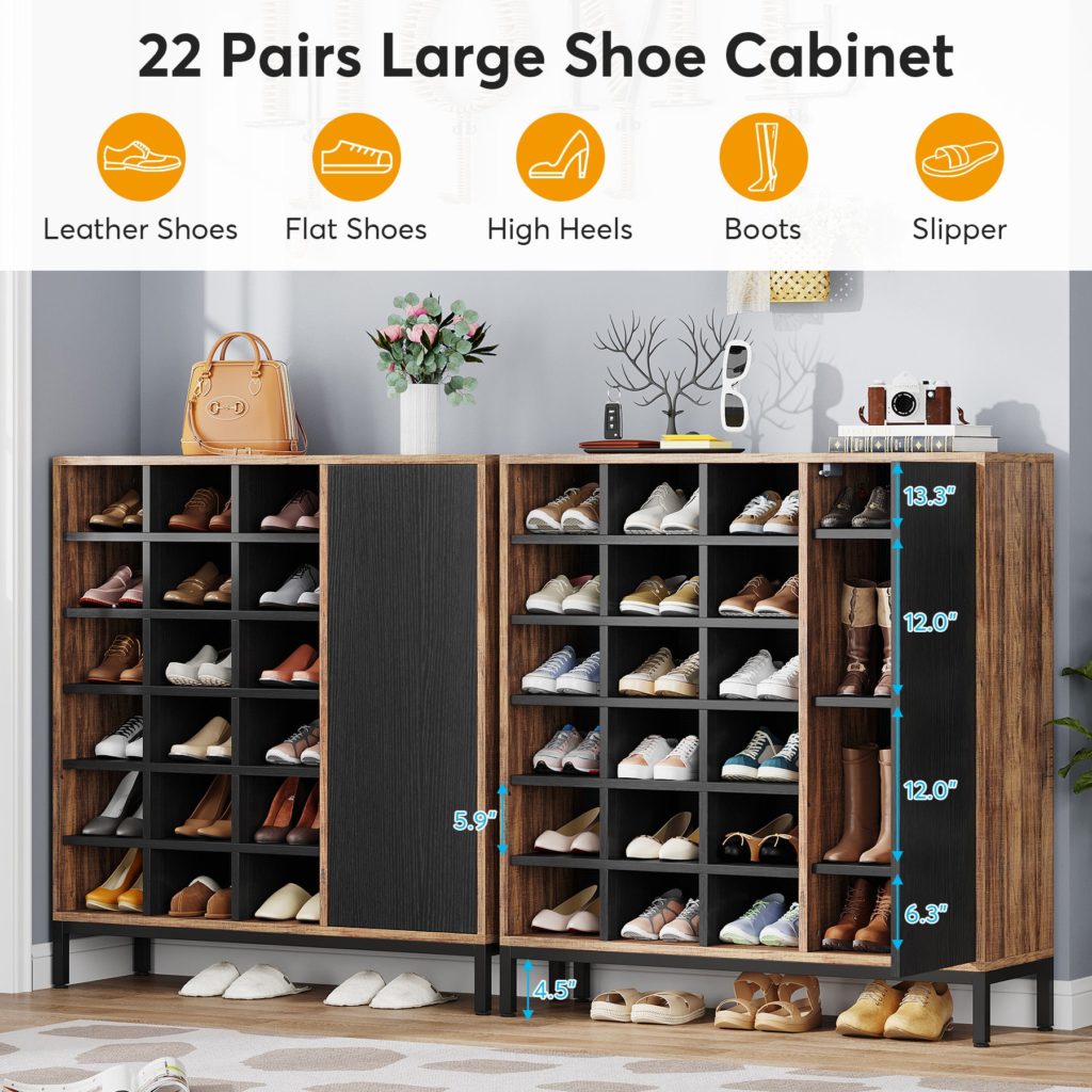 Shoe Cabinet, 6-Tier Shoe Rack with Doors & 23 Cubbies - Image 5