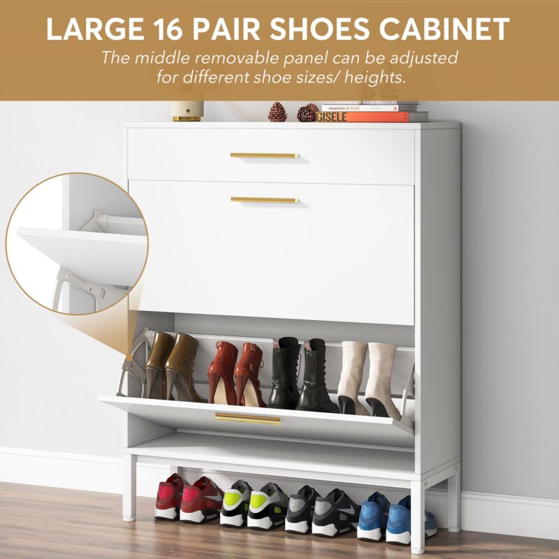 Shoe Cabinet with Floating Shelf, Modern 3 Drawers Shoe Organizer - Image 5