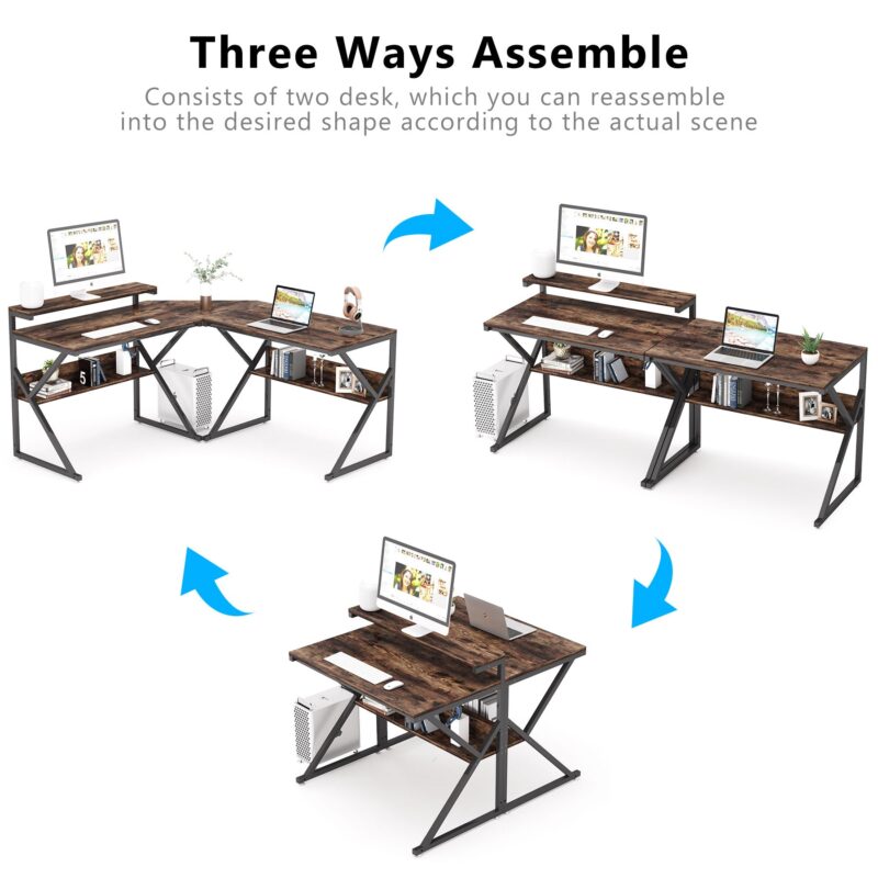 L-Shaped Desk, 63 inch Corner Computer Desk with Shelves - Image 8