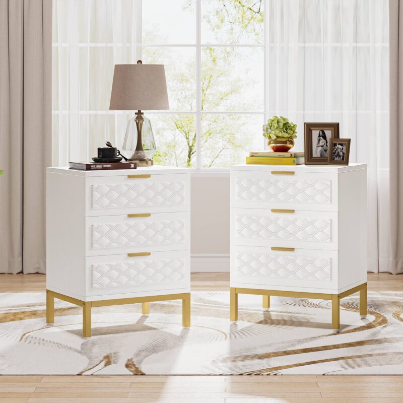 Nightstand, 3-Drawer Modern Beside Table End Table - Image 8