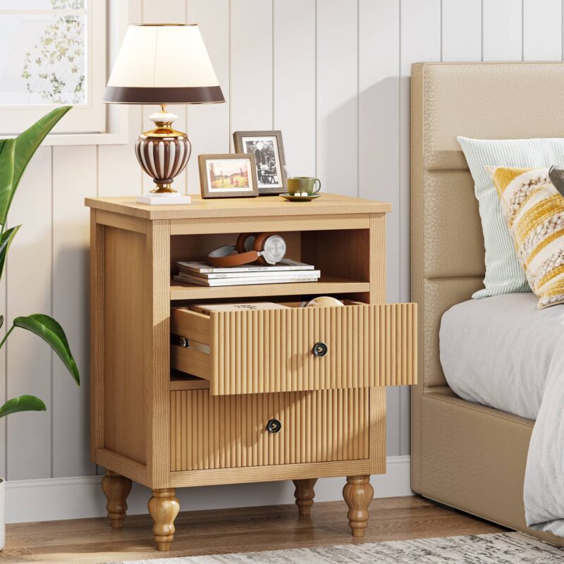 Nightstand, 2 Drawers Sofa Side Table with Open Storage Space - Image 3