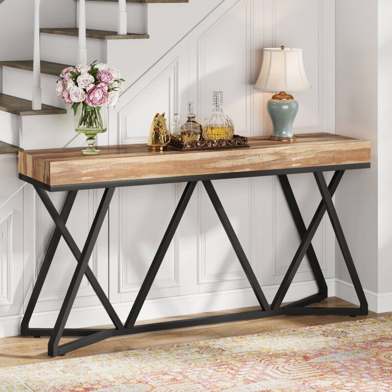 Console Table, 55" Farmhouse Sofa Table Wood Entryway Table - Image 6