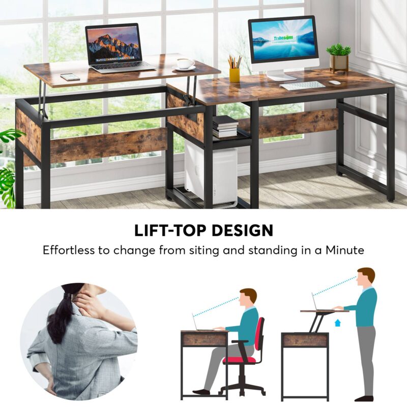 Two Person Desk, 78.8" Height Adjustable Computer Desk with Lift Top - Image 7