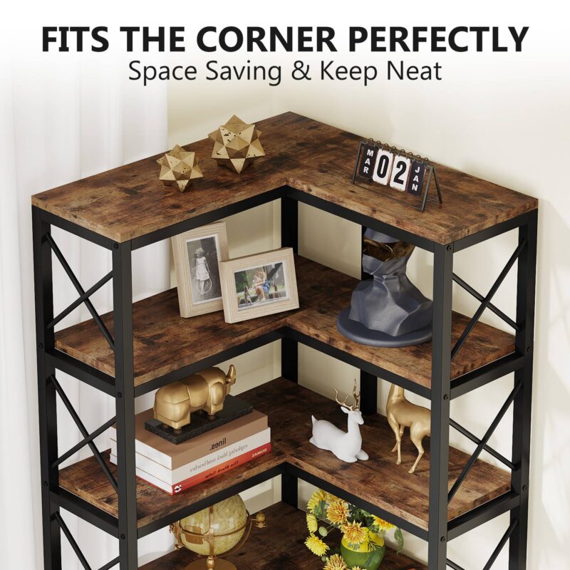 Corner Bookshelf, 7-Tier Tall Corner Bookcase Storage Display Rack - Image 7